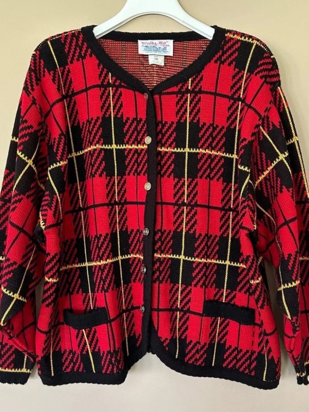 Tally-Ho Vintage 90s Red Plaid Holiday Sweater, 1X - Picture 1 of 9
